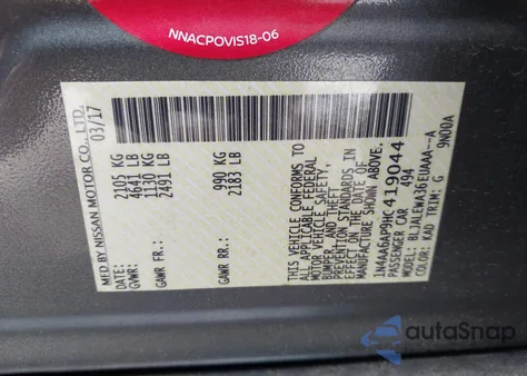 2017 Nissan Maxima 3.5 Sl z USA, uszkodzony, nr VIN 1N4AA6AP9HC419044